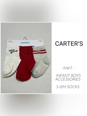 CARTER’S - 3/12M - NWT - 3PK - INFANT BOYS VALENTINES DAY SOCKS